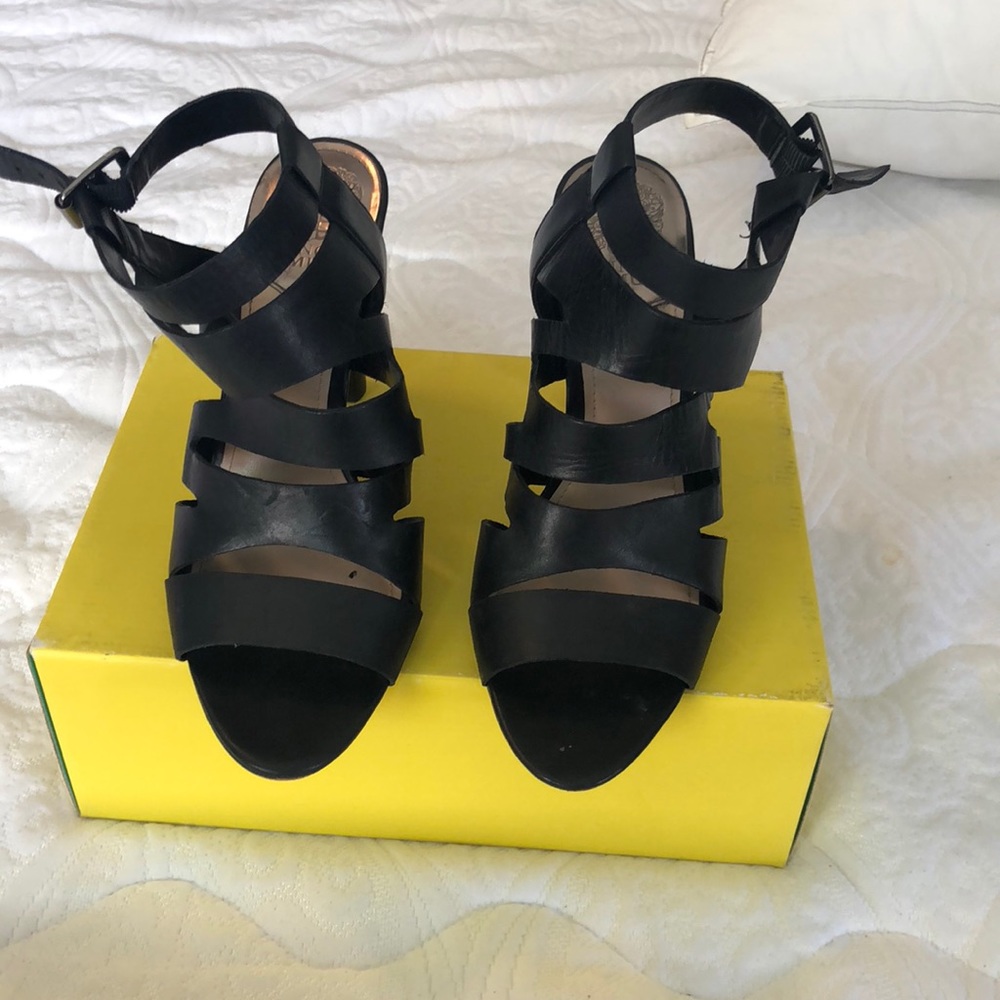 Strapped sandal with thick heel